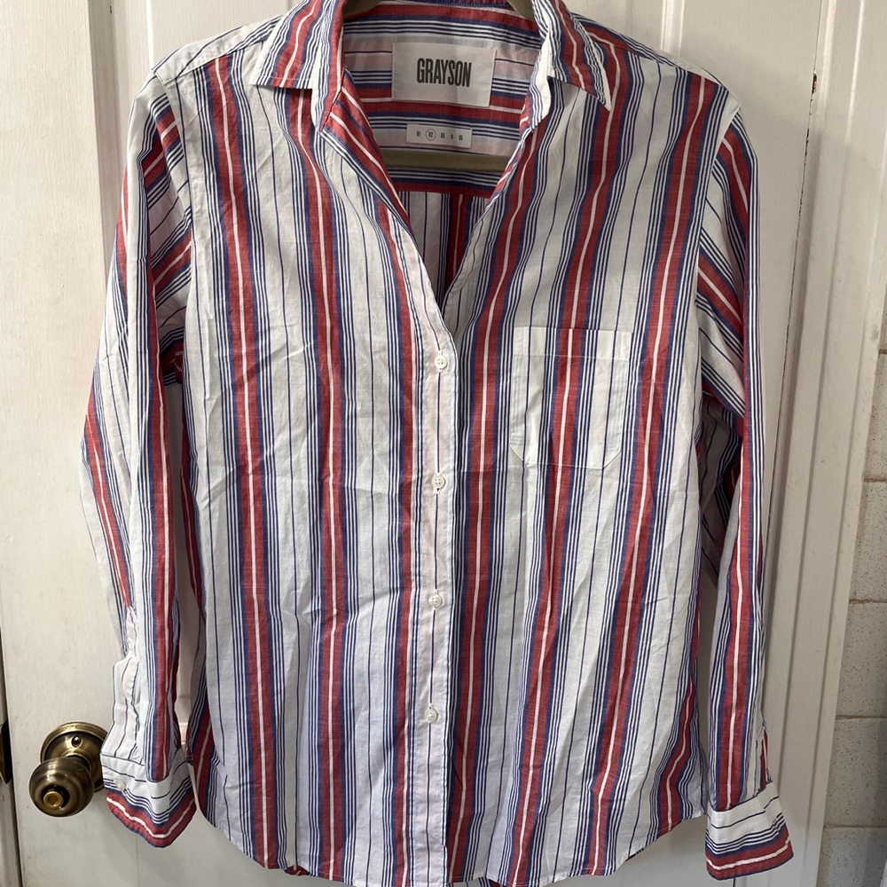 Greyson The Hero Women's Button Down Blouse in the Jasmine Stripe Pattern